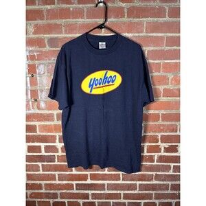 Vintage Y2k Promo Yoo-hoo Logo Shirt Chocolate Milk Drink Navy Blue Adult XL